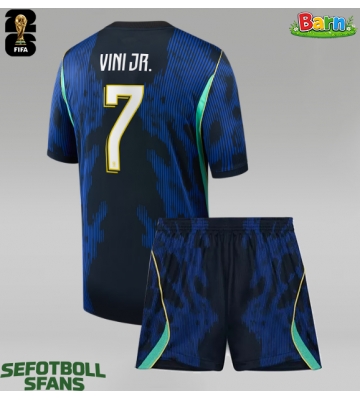Brasilien Vinicius Junior #7 Bortaställ Barn VM 2026 Kortärmad (+ Korta byxor)